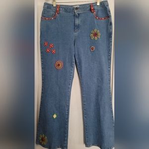 Lillie Rubin Beaded 1970s Style Blue Jeans Womens Size 14 Bootcut Stretch New